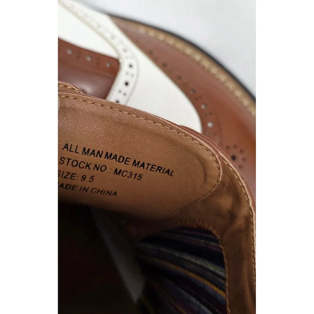 Metro Charm Mens Brown White Spectator Wingtip Oxford Shoes and Belt Set 9.5